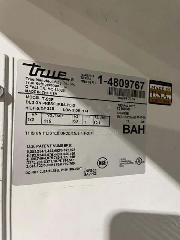 True Commercial Stainless Steel Solid Single Door Reach In Freezer! With Poly Coated Wire Racks! Model: T-23F SN: 1-4809767! 115V 1 Phase! On Casters! - Image 6 of 10