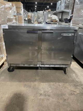 Beverage-Air Commercial Stainless Steel 2 Door Worktop Refrigerator! With Poly Coated Wire Racks! Model: WTR48 SN: 4105832! 115V 1 Phase! On Casters! - Item #1190426