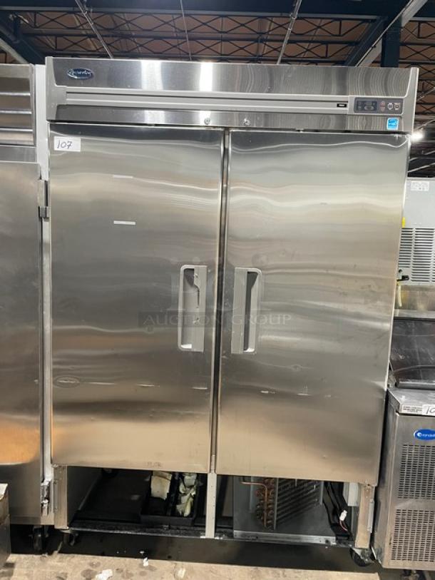Superior Commercial Stainless Steel Solid 2 Door Reach In Freezer! Energy Star Certified! With Poly Coated Wire Racks! Model: F49-S SN: 12020031! 115V 1 Phase! On Casters! - Image 1 of 10