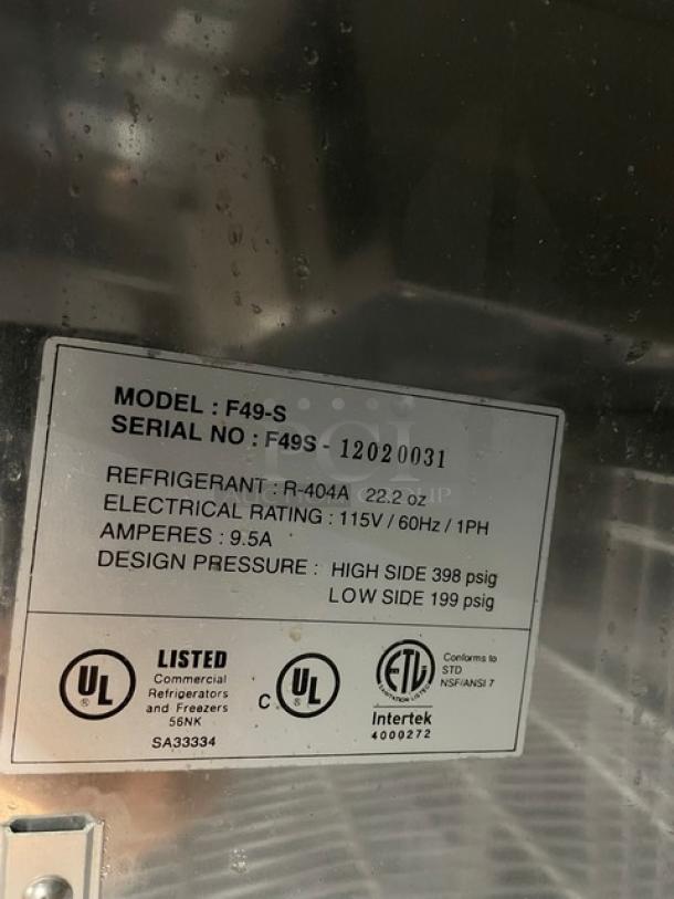 Superior Commercial Stainless Steel Solid 2 Door Reach In Freezer! Energy Star Certified! With Poly Coated Wire Racks! Model: F49-S SN: 12020031! 115V 1 Phase! On Casters! - Image 6 of 10