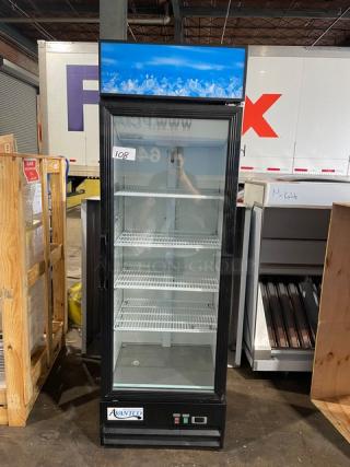 Avantco Commercial Black Single Glass Door Reach In Merchandiser Refrigerator! With LED Lighting! With Poly Coated Wire Rack! Model: 178GDC15HCB SN: 6189310422043610! - Item #1190443
