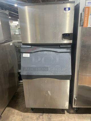 Manitowoc Commercial Stainless Steel Electric Powered Ice Making Machine Head/Scotsman Commercial Ice Storage Bin Combo! With Lift-Open Style Door! Model: IY0696N-261/B530S SN: 1101210337/09111320010124! 208-230V 1 Phase! On Legs! - Item #1190427