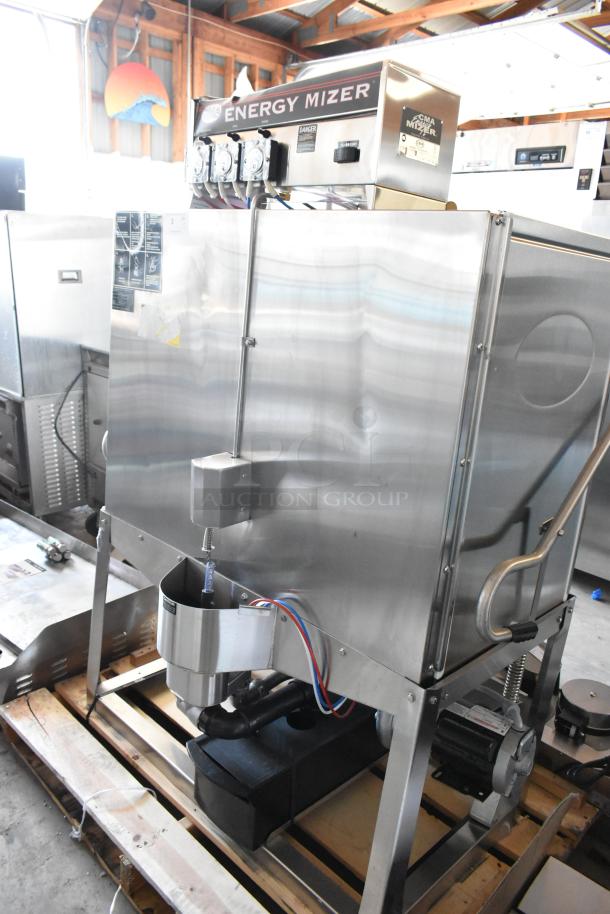 Commercial stainless steel Energy Mizer dishwasher, model CMA Mizer, in excellent condition with visible control panel and wiring.