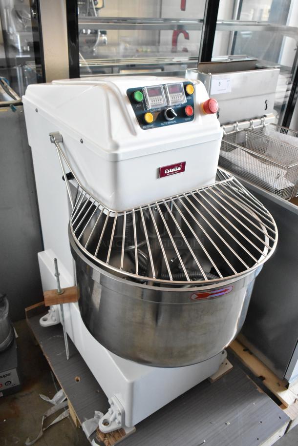 Estrella commercial dough mixer, stainless steel bowl, control panel with timers, excellent condition, ideal for bakeries.