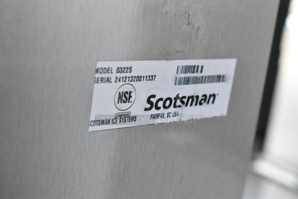 Scotsman ice system, model B322S, serial 24121320011337, NSF certified, stainless steel, good condition.
