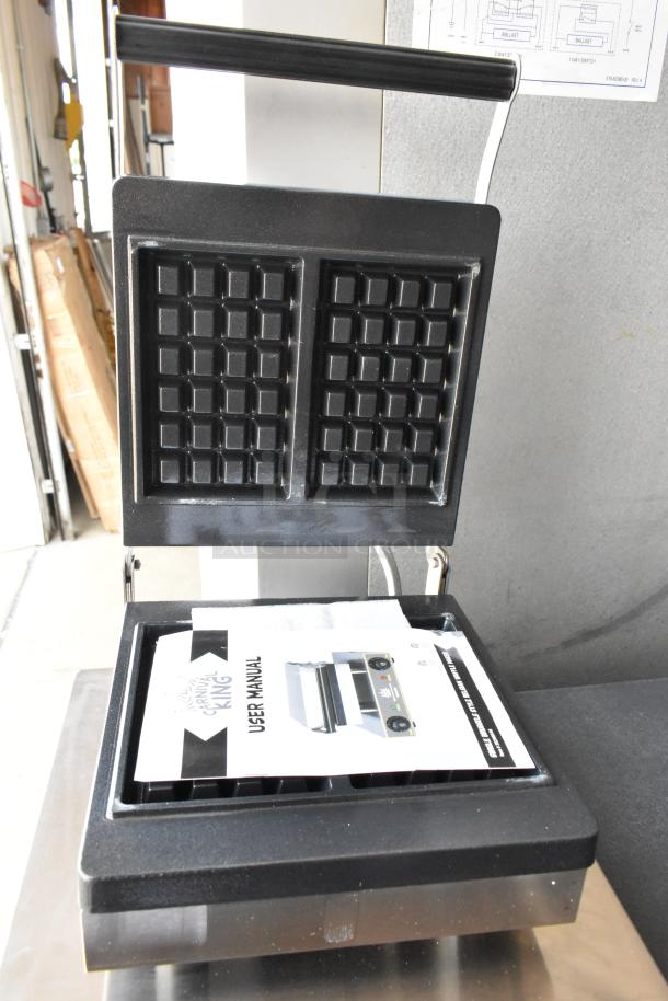 BRAND NEW SCRATCH AND DENT! 2024 Carnival King 382WBS46 Stainless Steel Brussels Style Waffle Maker with Timer. 120 Volts, 1 Phase. - Image 4 of 8