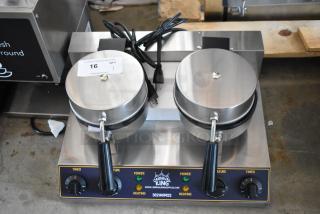 BRAND NEW SCRATCH AND DENT! 2024 Carnival King 382WSM22 Stainless Steel Non-Stick Double Waffle Maker with Timers. 120 Volts, 1 Phase.