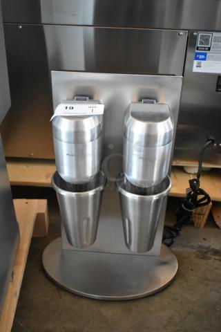 Avamix double milkshake mixer in stainless steel, excellent condition, includes two mixing cups, auction tag visible.