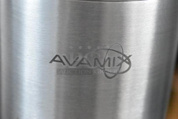 Avamix stainless steel appliance with engraved logo, highlighting durable, sleek construction.