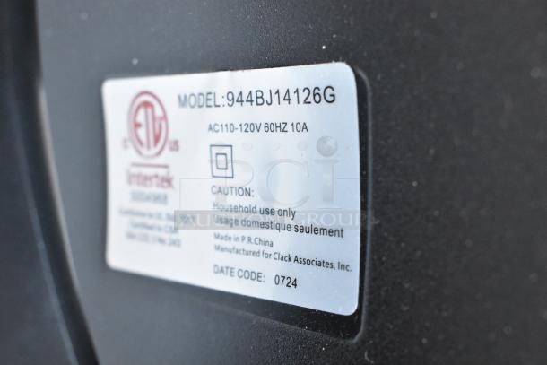 Label for Model 944BJ14126G, AC110-120V 60Hz 10A. Household use only. Manufactured for Clack Associates, Inc., date code 0724.