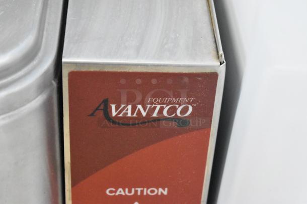 Avantco equipment with stainless steel finish, slight corner dent. Label displays brand logo and "Caution" text.