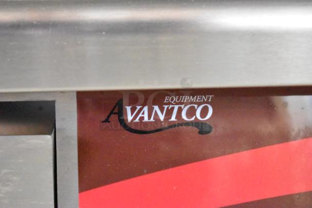 Avantco Equipment logo on stainless steel surface, indicating professional-grade kitchen appliance.