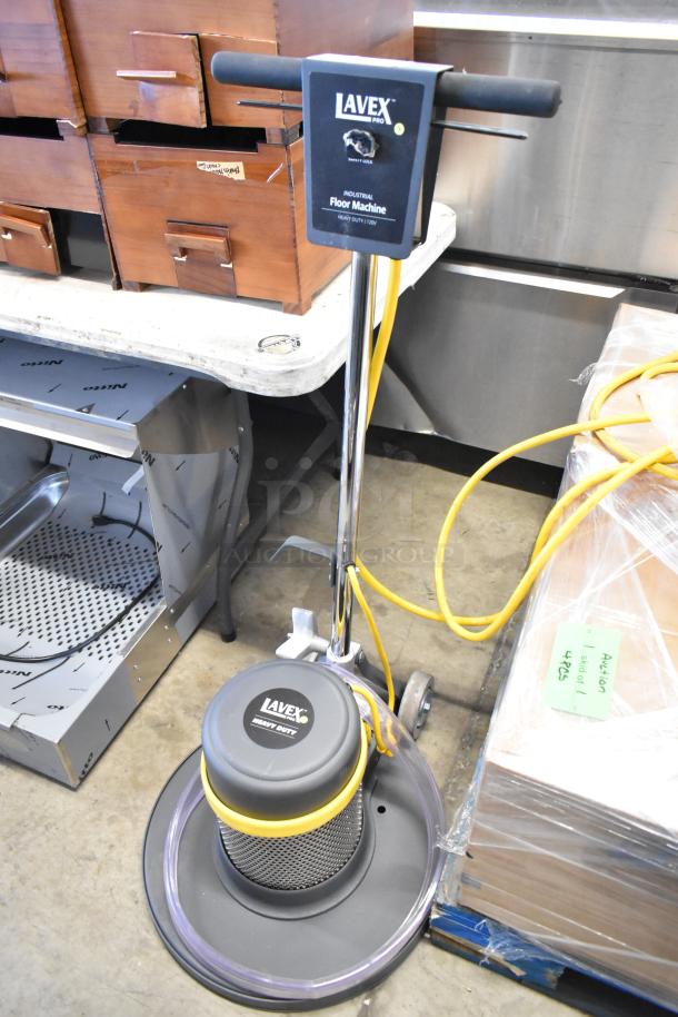 Lavex Pro industrial floor machine, heavy duty 110V, in excellent condition with visible branding and power cords attached.