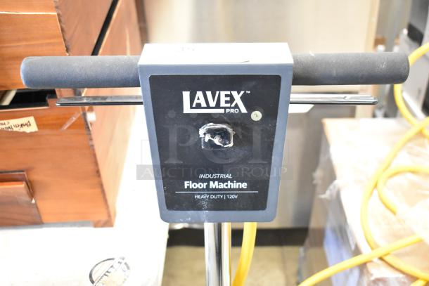 Lavex Pro industrial floor machine, heavy-duty 120V, visible wear, black handle, control panel with branding.