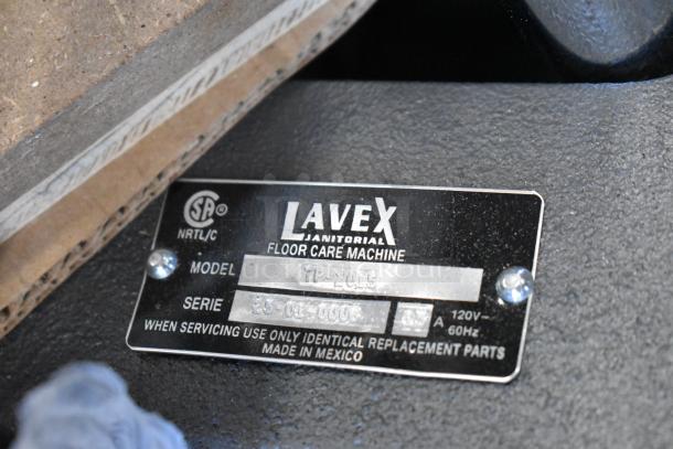 Lavex floor care machine label, model TP-2015, series 25-002006, 120V, 60Hz, made in Mexico.