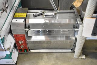 Avantco stainless steel commercial bun toaster, adjustable heat controls, sticker reads "Caution Hot," appears in good condition.