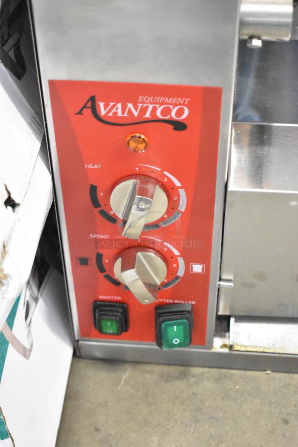 Avantco equipment panel with heat and speed dials, power switches; stainless steel build, used condition.