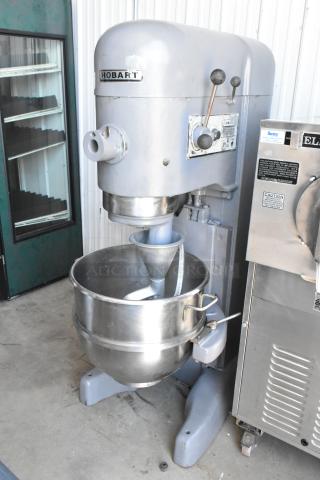 Hobart M-802 Metal Commercial Floor Style 80 Quart Planetary Dough Mixer w/ Stainless Steel Mixing Bowl and Dough Hook Attachment. 440 Volts, 3 Phase. - Item #1192515