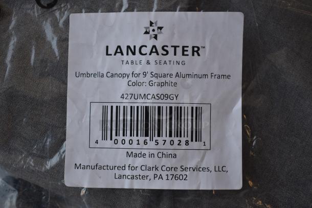 Lancaster umbrella canopy for 9' aluminum frame, graphite color. Item code 427UMCAS09GY, made in China.