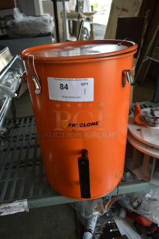 Fryclone orange sediment collector with metal clasps, model labeled "84 QTY 1," on auction. Good condition.