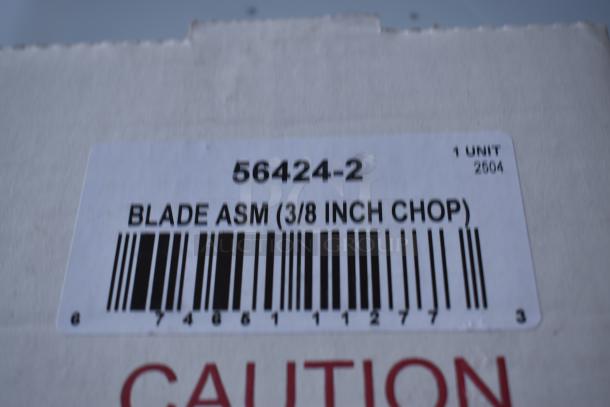 Label on a box showing "Blade ASM (3/8 Inch Chop)," with barcode and item number 56424-2. Contains 1 unit.