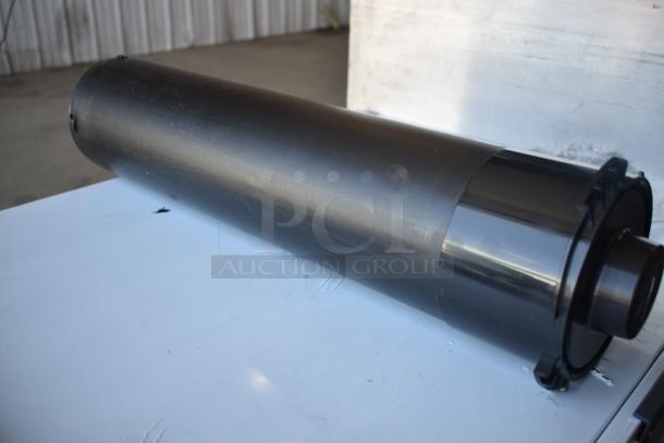 Black industrial roller, cylindrical, metal, new condition, smooth finish, no visible markings or labels.