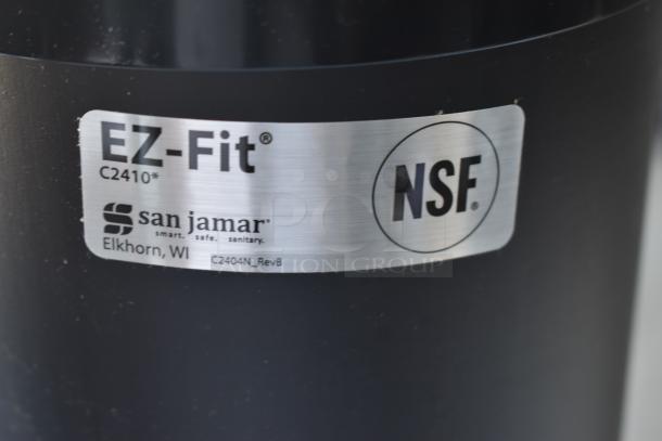 San Jamar EZ-Fit model C2410 dispenser, NSF-certified, silver label, from Elkhorn, WI, in good condition.