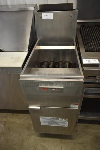 Stainless steel Cecilware Pro fryer with heating elements, model label visible. In good condition. Auction tag 107.