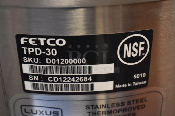 FETCO TPD-30 stainless steel thermoproved dispenser, SKU D01200000, SN CD12242684, NSF certified, made in Taiwan.
