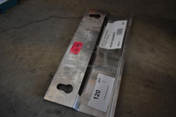 Stainless steel Pitco basket hanger, model 6141105402C. New, with identification labels and auction tag visible.