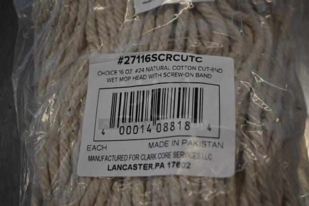BRAND NEW SCRATCH AND DENT! Box of 12 27116SCRCUTC Choice 16 oz. #24 Natural Cotton Cut-End Wet Mop Head with Screw-On Band - Image 3 of 5