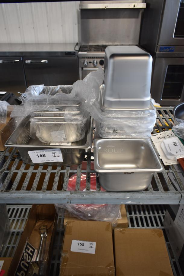 16 BRAND NEW SCRATCH AND DENT! Various Items Including 92290243 Vollrath 90243 Super Pan 3® 1/2 Size 4" Deep Anti-Jam Perforated Stainless Steel Steam Table / Hotel Pan - 22 Gauge, Vollrath 2220649 1/6 Size Stainless Steel Food Pan - 4" Deep, Choice 4070469 1/4 Size 6" Deep Anti-Jam Stainless Steel Steam Table / Hotel Pan - 24 Gauge. 16 Times Your Bid! - Image 1 of 8