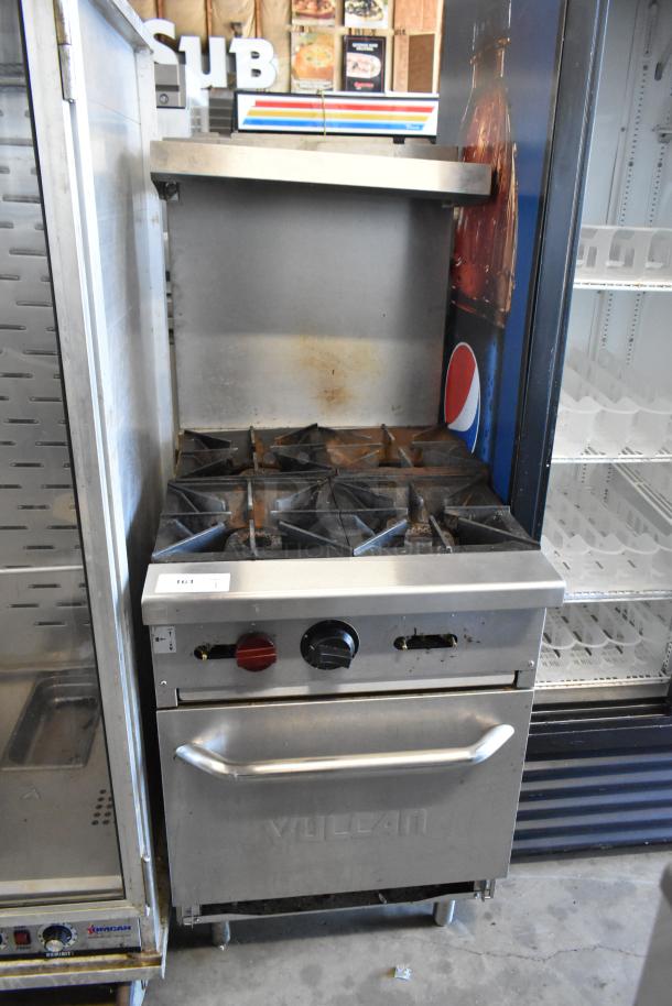 Vulcan SX24 Stainless Steel Commercial Natural Gas Powered 4 Burner Range w/ Oven, Over Shelf and Back Splash. - Image 1 of 9