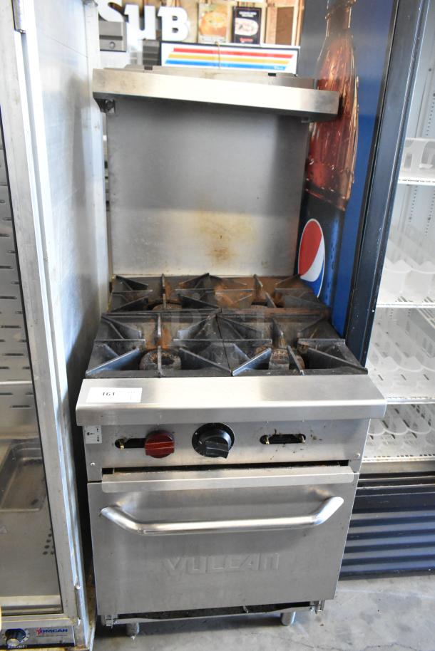 Vulcan SX24 Stainless Steel Commercial Natural Gas Powered 4 Burner Range w/ Oven, Over Shelf and Back Splash. - Image 4 of 9