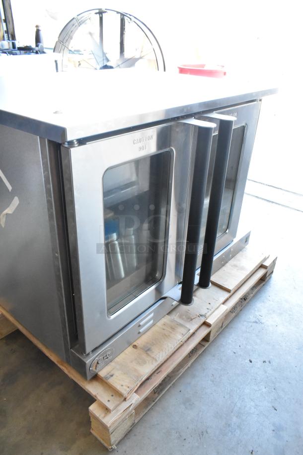 BRAND NEW SCRATCH AND DENT! Cooking Performance Group CPG 351FEC100C Stainless Steel Single Deck Standard Depth Full Size Electric Convection Oven w/ View Through Doors, Metal Racks, Thermostatic Controls and Metal Legs. 208 Volts, 3 Phase. - Image 2 of 8