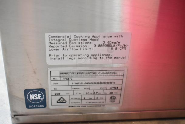 BRAND NEW SCRATCH AND DENT! Perfect Fry PFC570 Stainless Steel Commercial Countertop Semi-Automatic Ventless Countertop Deep Fryer. 208 Volts, 1 Phase. - Image 8 of 8