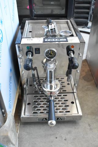 BRAND NEW SCRATCH AND DENT! Astra GA021 Stainless Steel Commercial Countertop Single Group Espresso Machine w/ Portafilter and Steam Wand. 220 Volts, 1 Phase.