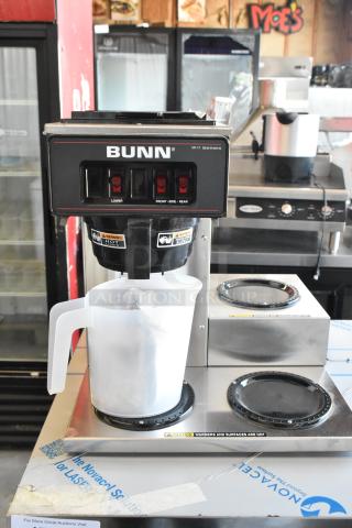 BRAND NEW SCRATCH AND DENT! 2023 Bunn VP17-3 Stainless Steel Low Profile Pourover Coffee Brewer with 3 Warmers. 120 Volts, 1 Phase. - Item #1192777