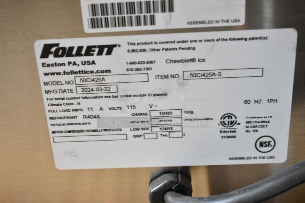 BRAND NEW SCRATCH AND DENT! 2024 Follett 50CI425A Stainless Steel Commercial Water and Ice Dispenser. 115 Volts, 1 Phase. - Image 6 of 6