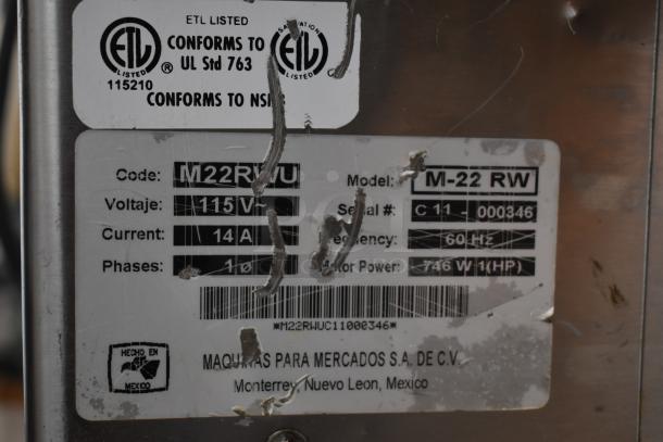 Torrey M-22 RW Metal Commercial Countertop Meat Grinder. 115 Volts, 1 Phase. - Image 6 of 7