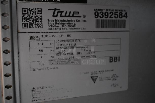 2018 True TUC-27-LP-HC Metal Commercial Single Door Undercounter Cooler on Commercial Casters. 115 Volts, 1 Phase. - Image 7 of 8
