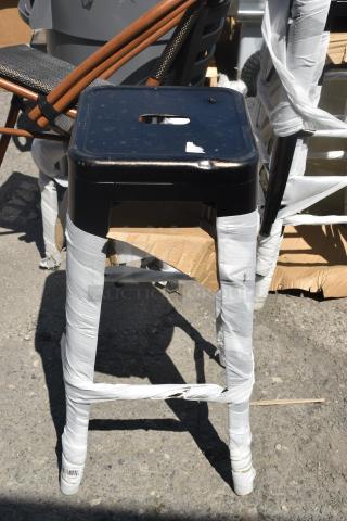6 BRAND NEW SCRATCH AND DENT! Black Metal Tolix Style Bar Height Stool. 6 Times Your Bid!