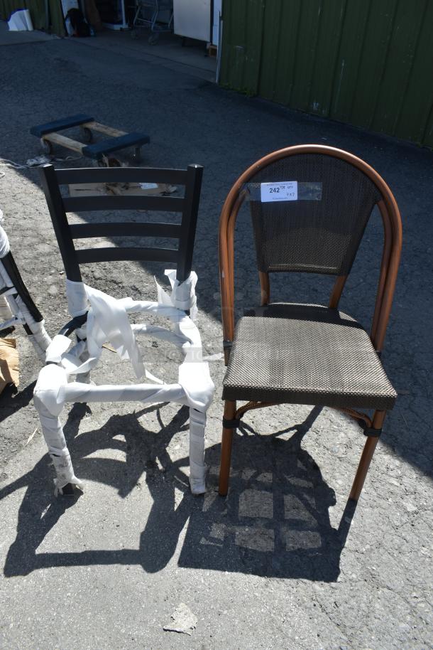 2 BRAND NEW SCRATCH AND DENT! Chairs Including Dining Height Black Ladder Back Frame and Wicker Style Chair. 2 Times Your Bid! - Image 1 of 3