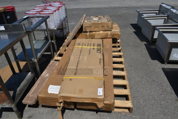 4 BRAND NEW SCRATCH AND DENT! Items Including 164VYBENCH96 Lancaster Table & Seating Vineyard 8' Barrel Brown Outdoor Folding Bench 12" x 96", 600DR2020 Regency 20" x 20" x 5" Drawer with Stainless Steel Front. 4 Times Your Bid! - Image 2 of 7