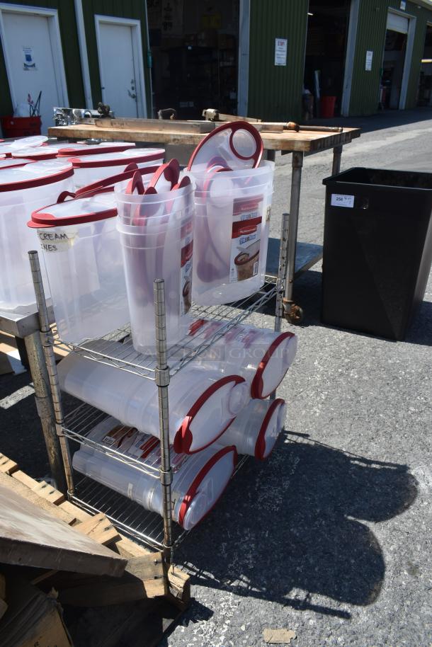 Chrome Finish 3 Tier Wire Shelving Unit w/ Rubbermaid Clear Poly Bins.  BUYER MUST DISMANTLE. PCI CANNOT DISMANTLE FOR SHIPPING. PLEASE CONSIDER FREIGHT CHARGES. - Image 2 of 5