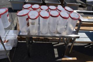 Stainless Steel Table w/ Rubbermaid Clear Poly Bins.