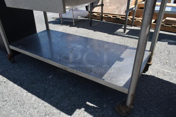 Butcher Block Table w/ Metal Under Shelf, Commercial Can Opener Mount, Drawer and Contents on Commercial Casters. - Image 6 of 8