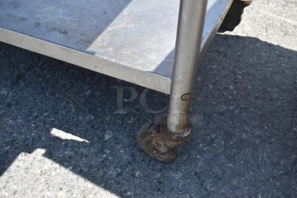 Butcher Block Table w/ Metal Under Shelf, Commercial Can Opener Mount, Drawer and Contents on Commercial Casters. - Image 7 of 8