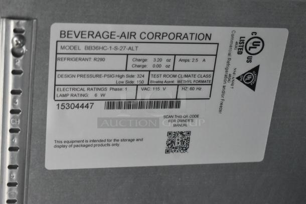 Beverage Air BB36HC-1-S-27-ALT Stainless Steel Commercial Single Door Undercounter Cooler. 115 Volts, 1 Phase. - Image 6 of 6