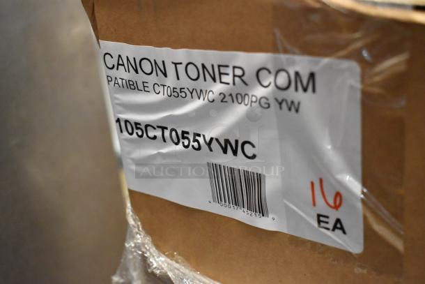 Canon toner boxes, compatible model CT055YWC, brand new, slight dents. Visible barcode and markings. Four boxes available.